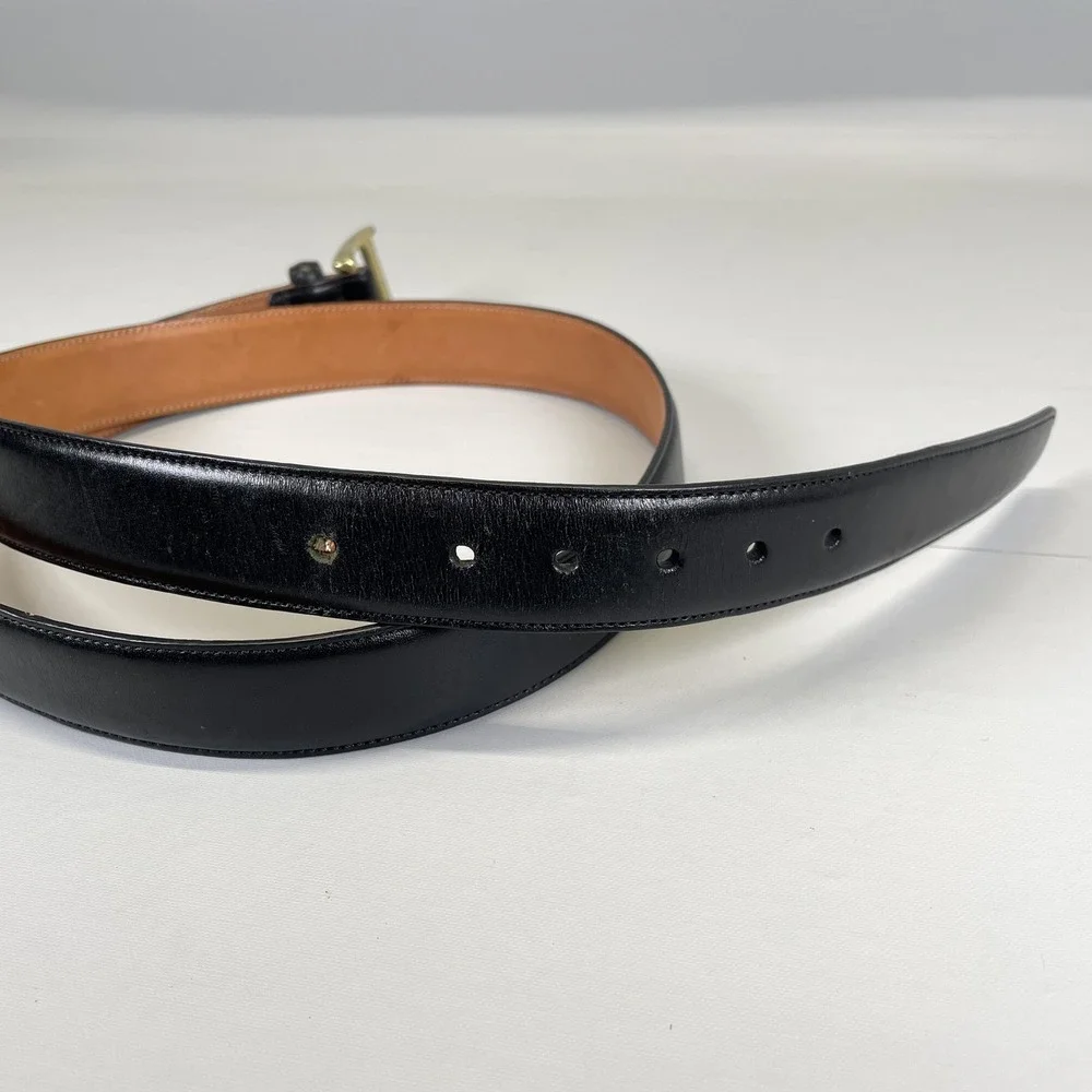 Trafalgar Cortina Leather Belt Mens Size 38 Black Dress Buckle - Made in USA